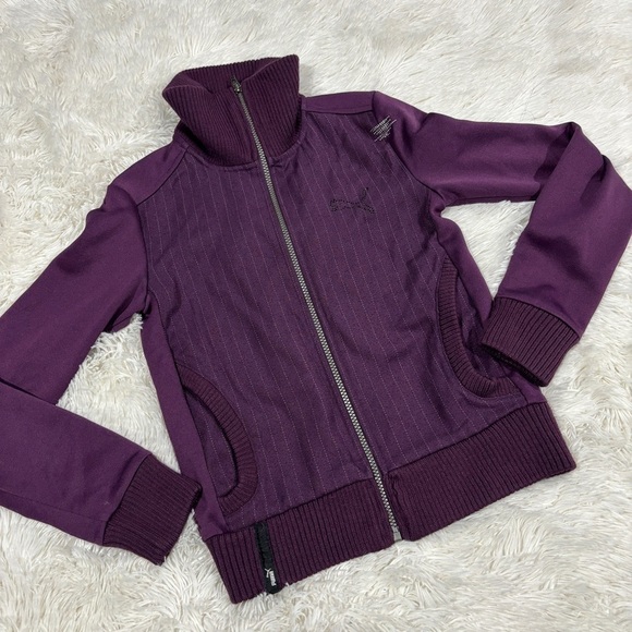 Puma woman’s purple pinstripe zip up high neck track style jacket size XS - Picture 1 of 10